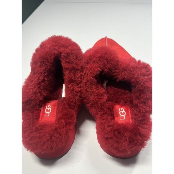 UGG Disquette Slip On Platform Womens size 7 Red Faux Fur Lined Slippers - Picture 5 of 8